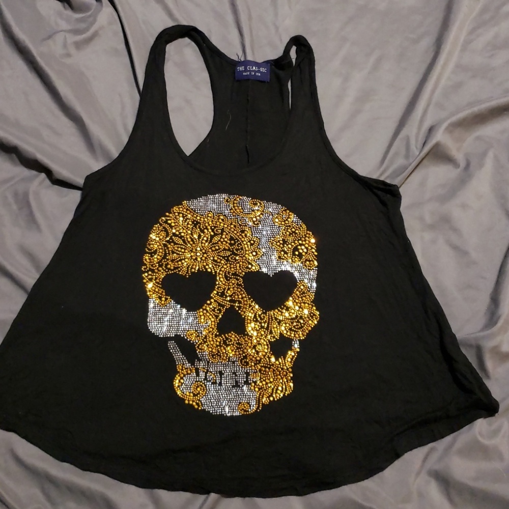 Rhinestone black Skull racer back flowy tank